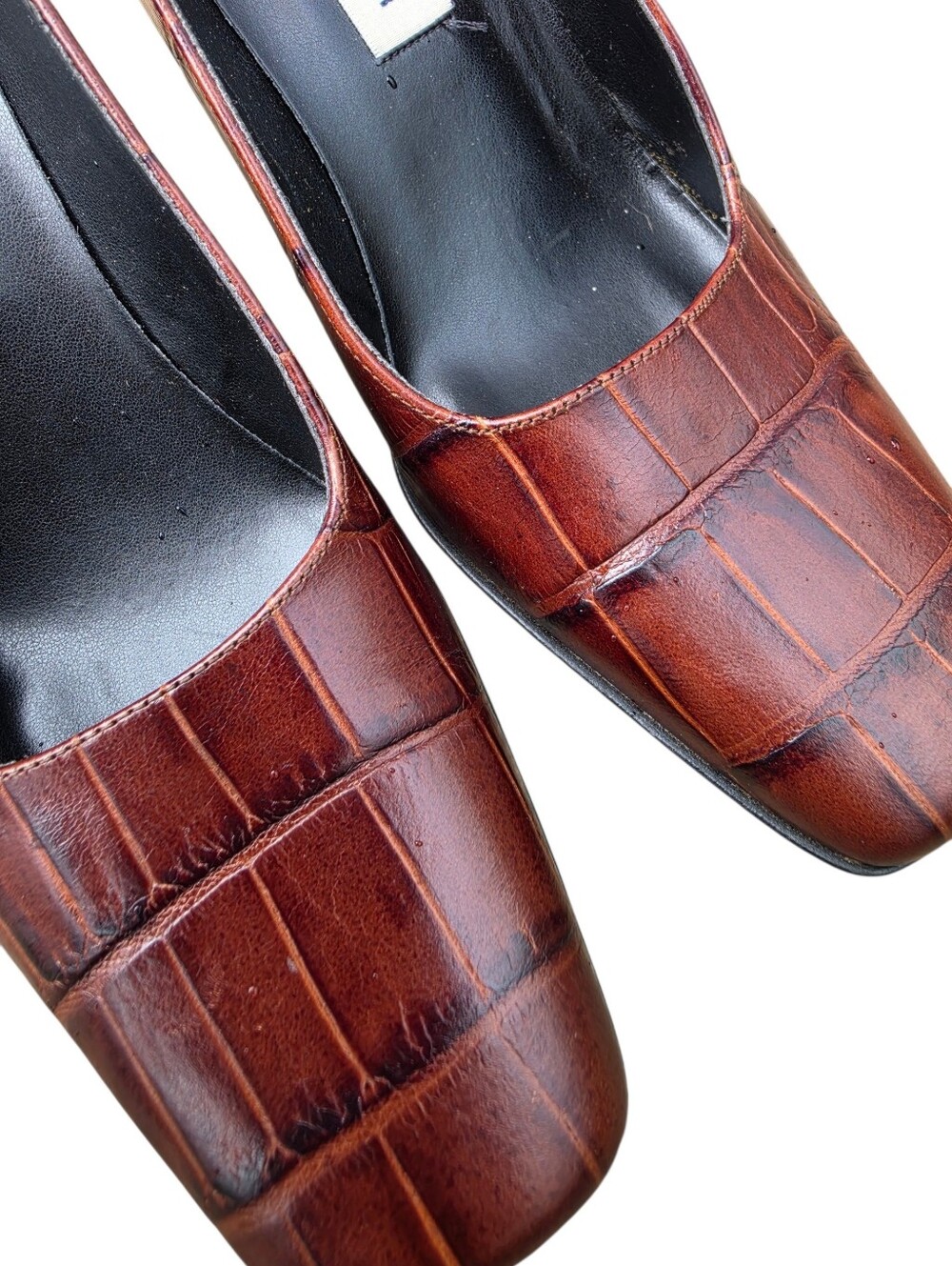 Nordstrom Italian Leather Croc Embossed Square Toe Pumps Brown Size 7M - Picture 4 of 6